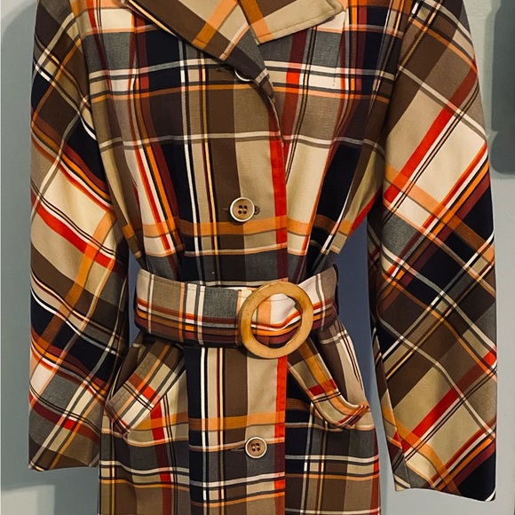Rare Vtg Montgomery Ward Plaid Trench Coat Med Mod / gogo Vibe Mint! Must Have! - Picture 5 of 7